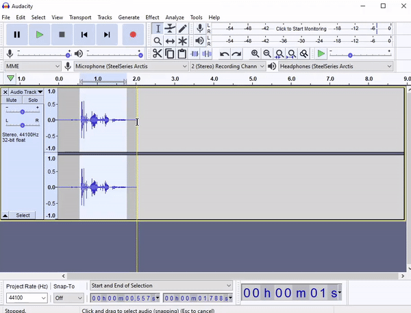 Cutting and pasting audio in Audacity