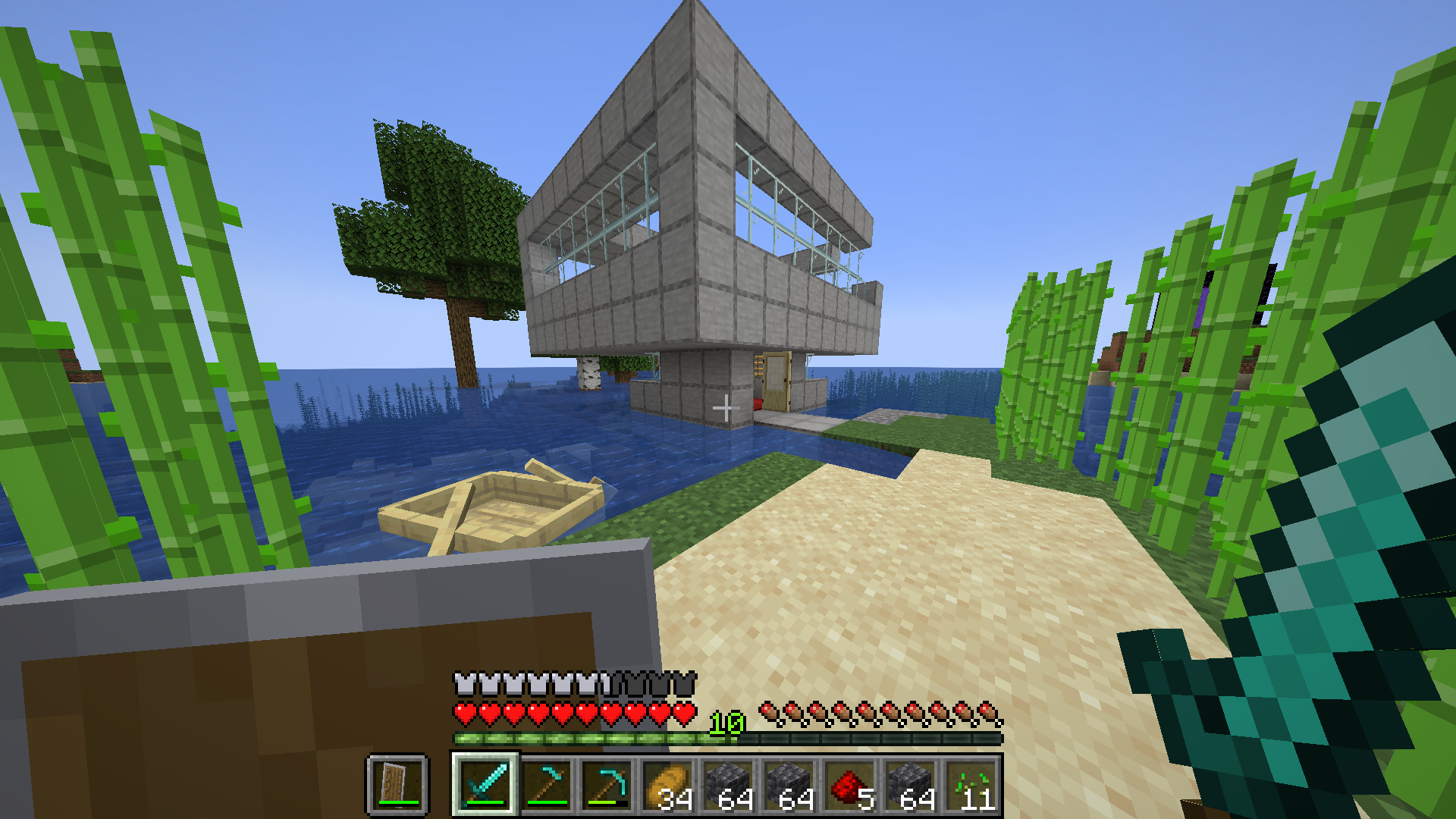 A seaside home-in-progress in Minecraft.